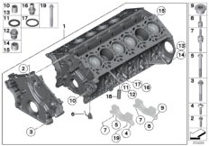 Блок-картер двигателя для BMW F02N 760Li N74 (схема запасных частей)