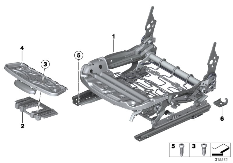 Каркас подушки переднего сиденья для BMW F87 M2 N55 (схема запчастей)