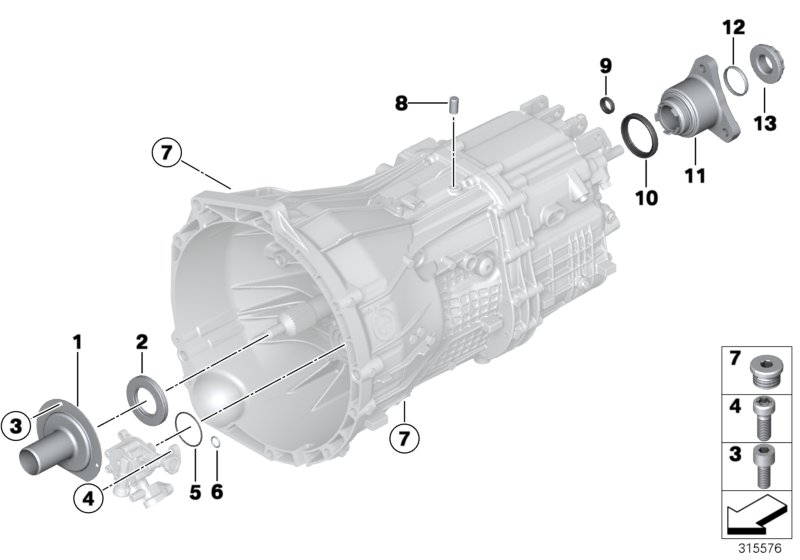 GS6-45BZ/DZ уплотнения / доп.элементы для BMW E91N 320d ed N47N (схема запчастей)