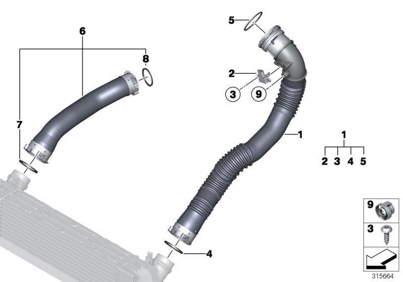 Воздуховод наддувочного воздуха для BMW F07N 528i N20 (схема запчастей)