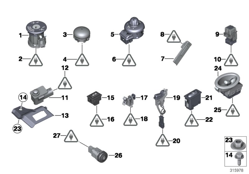 Различные переключатели для BMW R59 Coop.S JCW N18 (схема запчастей)