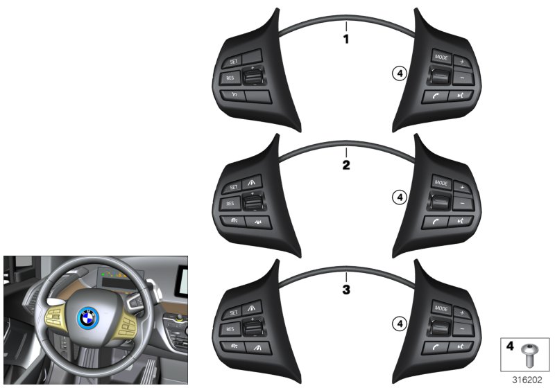 Переключатель на м/функц.рулевом колесе для BMW I01N i3 94Ah Rex XB4 (схема запчастей)