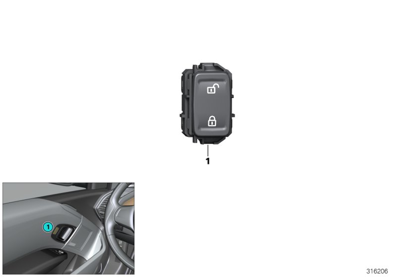 Выключатель центрального замка для BMW I01 i3 60Ah IB1 (схема запчастей)