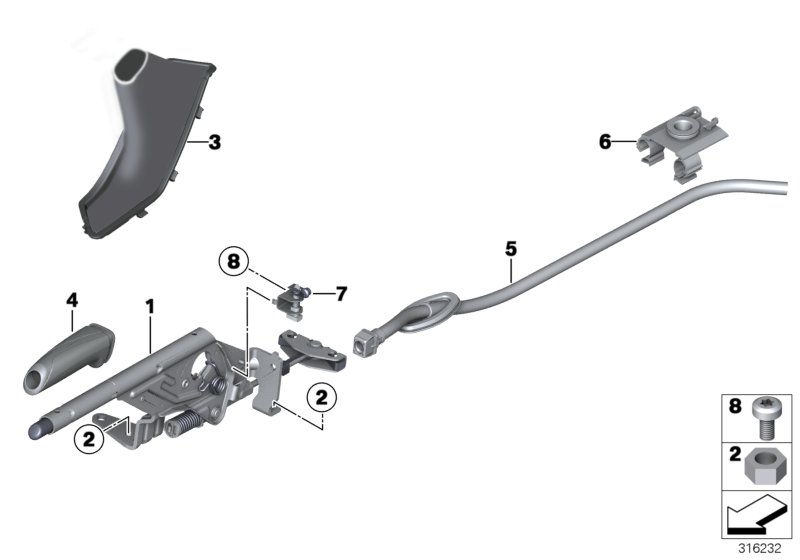 Рычаг стояночного тормоза для BMW F31 320iX N20 (схема запчастей)