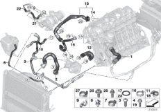 Шланги системы охлаждения для BMW E82 135i N55 (схема запасных частей)