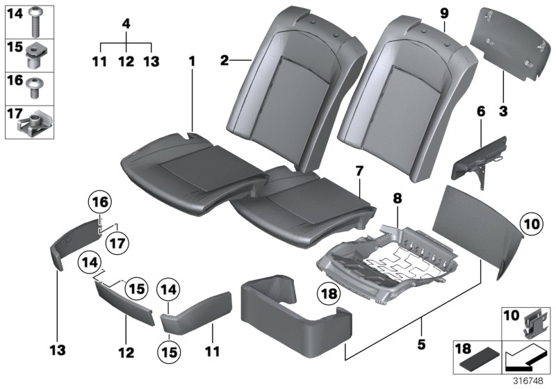 Набивка и обивка сиденья пов.комф.Зд для BMW RR1N Phantom EWB N73 (схема запчастей)