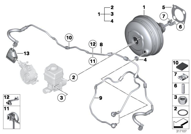 Вакуумный усилитель тормозов для BMW F02 750LiX N63 (схема запчастей)