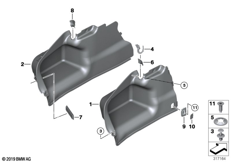 Обшивка багажного отделения Бок для ROLLS-ROYCE RR4 Ghost N74R (схема запчастей)