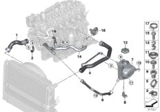 Шланги системы охлаждения для BMW E91N 335d M57N2 (схема запасных частей)