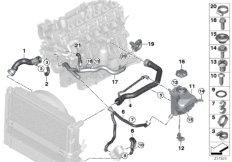 Шланги системы охлаждения для BMW E90N 325d M57N2 (схема запасных частей)