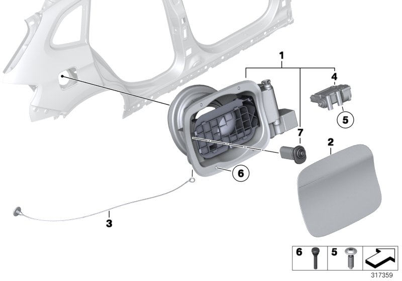 Заслонка заливного отверстия для BMW E84 X1 25iX N52N (схема запчастей)