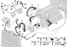 Шланги системы охлаждения для BMW E90 335xi N54 (схема запасных частей)