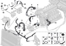 Шланги системы охлаждения для BMW E92 335i N54 (схема запасных частей)