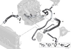 Шланги системы охлаждения для BMW E91 318d M47N2 (схема запасных частей)