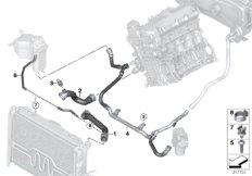 Шланги системы охлаждения для BMW E81 116i 1.6 N45N (схема запасных частей)