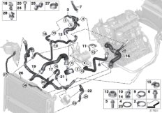 Шланги системы охлаждения для BMW E87N 116i 2.0 N43 (схема запасных частей)