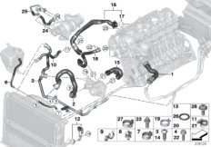 Шланги системы охлаждения для BMW E93N 335i N55 (схема запасных частей)