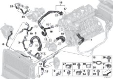 Шланги системы охлаждения для BMW E92N 335i N55 (схема запасных частей)