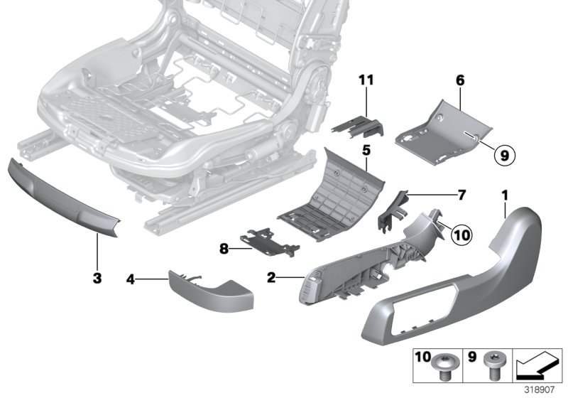 Сиденье Пд накладки сиденья для BMW F06N 640dX N57Z (схема запчастей)