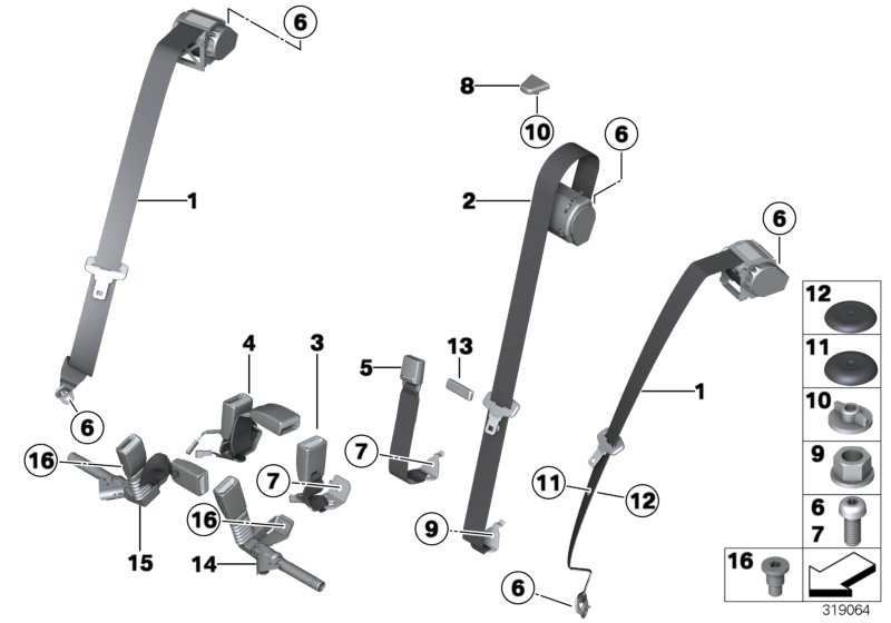 Ремень безопасности Зд для BMW F34 335iX N55 (схема запчастей)