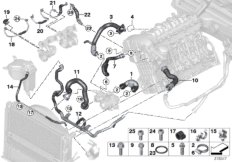 Шланги системы охлаждения для BMW E92 335xi N54 (схема запасных частей)