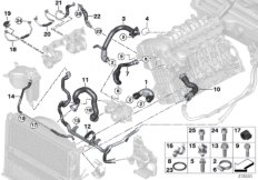Шланги системы охлаждения для BMW E93 335i N54 (схема запасных частей)