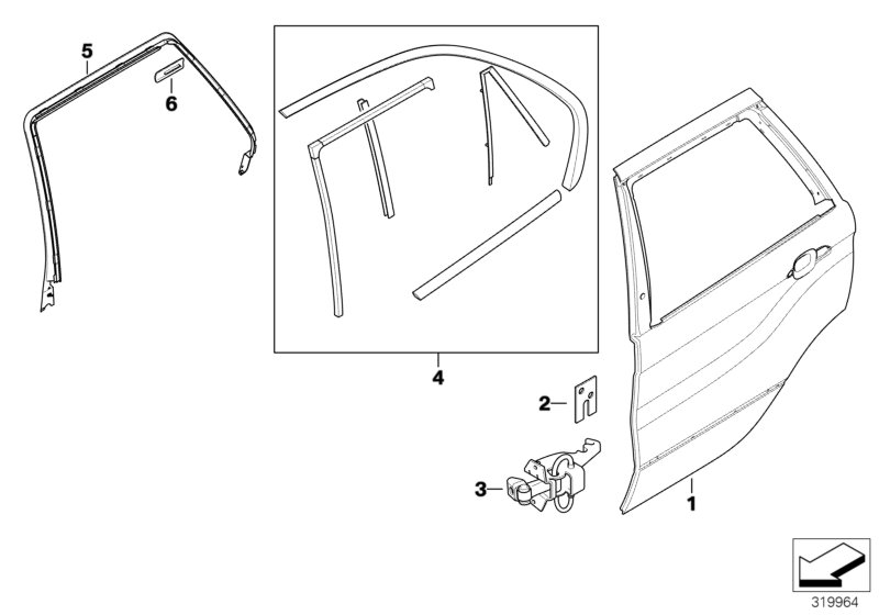 Дверь Security Зд для BMW E53 X5 4.4i N62 (схема запчастей)