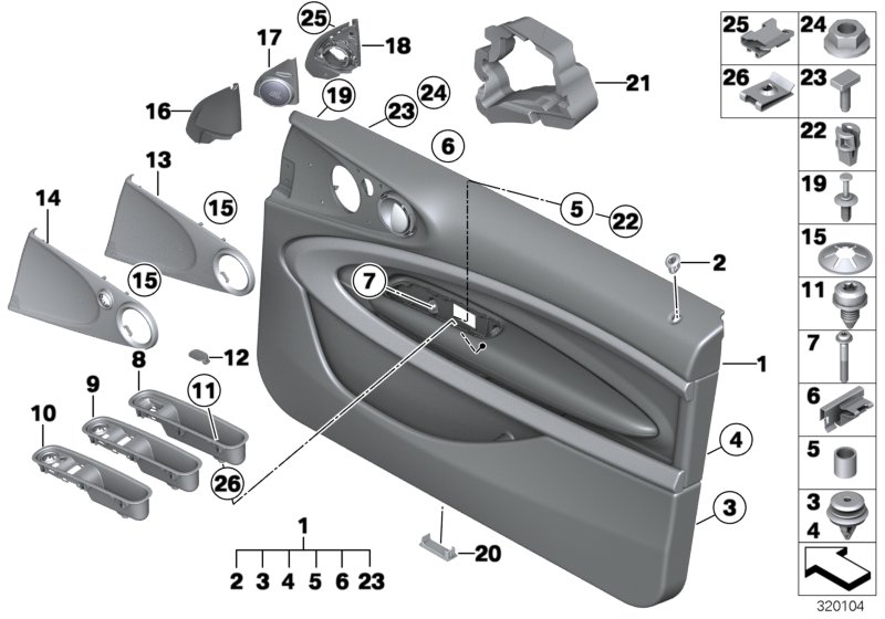 Обшивка двери Пд для MINI R61 Cooper S ALL4 N18 (схема запчастей)