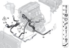 Шланги системы охлаждения для BMW E90 320si N45 (схема запасных частей)
