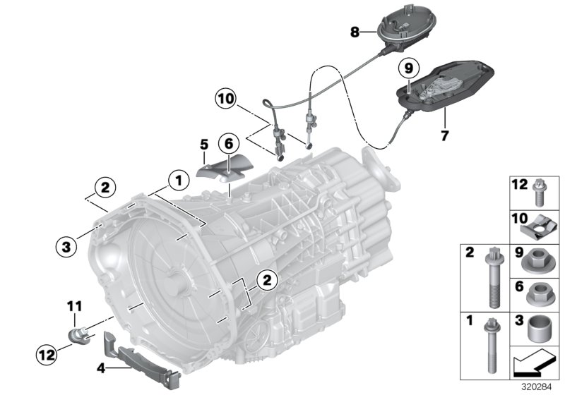 Крепление/дополнит.элементы КПП для BMW F12N M6 S63N (схема запчастей)