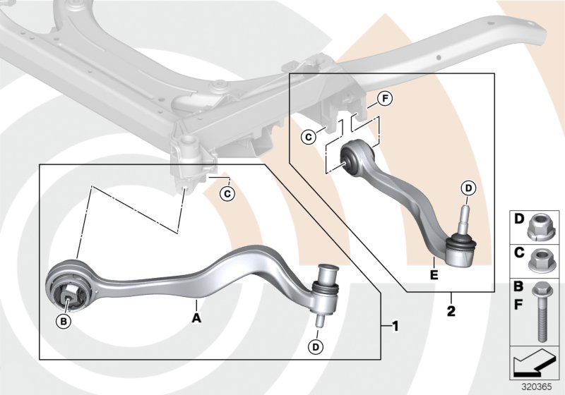 Ремкомплект тяги и попер.рычага подв. для BMW E61N 525d M57N2 (схема запчастей)