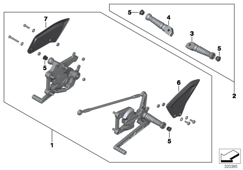 Система упоров для ног HP для BMW K47 S 1000 R (0D02, 0D12) 0 (схема запчастей)