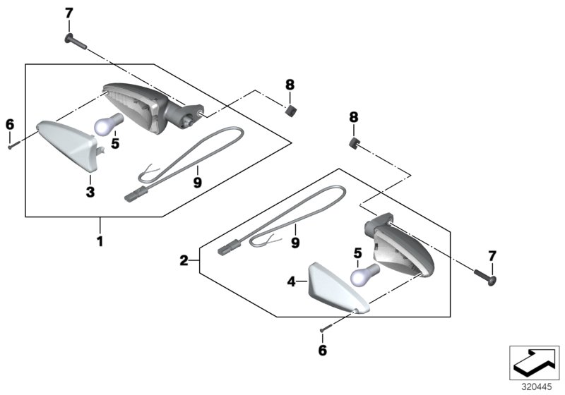 Фонарь указателя поворота Зд для BMW K23 R nineT Scrambler (0J31, 0J33) 0 (схема запчастей)