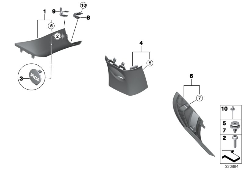 Облицовка Пд / Ср / Зд стойки для MINI R61 Cooper ALL4 N16 (схема запчастей)