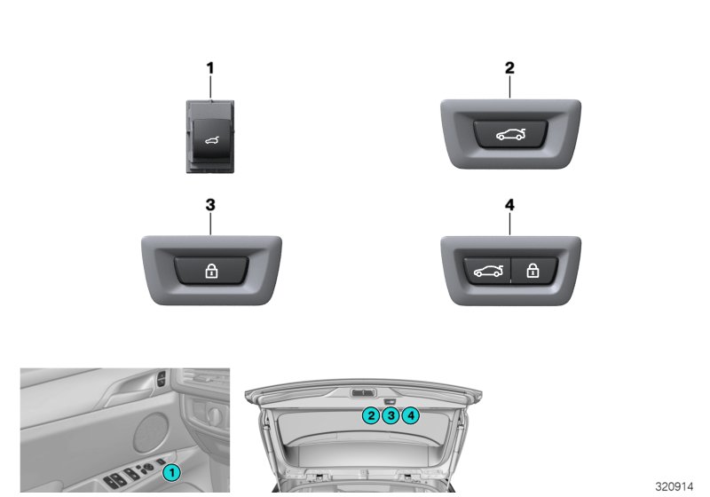 Переключатель багажная дверь/ЦЗ для BMW F48 X1 18i B38 (схема запчастей)