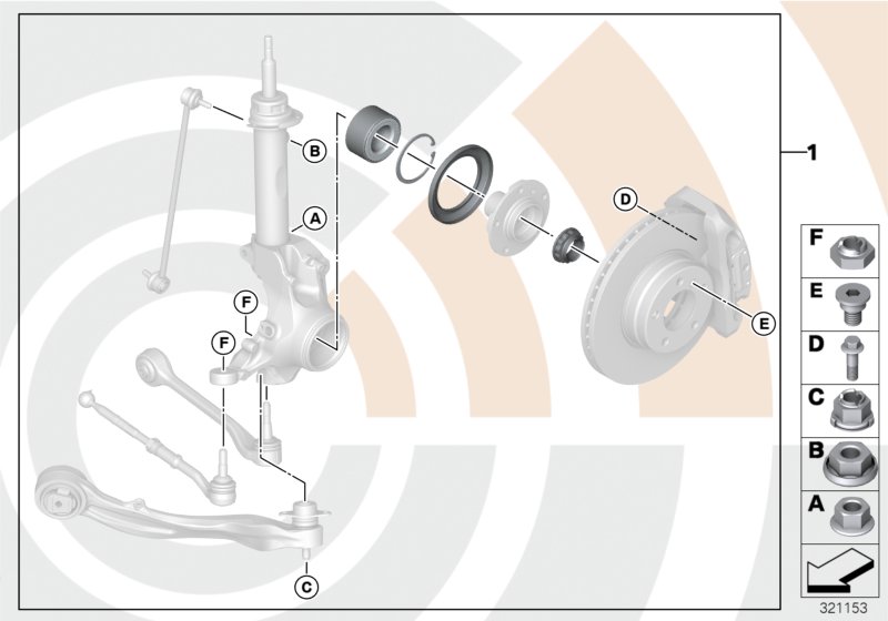 Рем.комплект ступицы переднего колеса для BMW E92N 325xi N53 (схема запчастей)