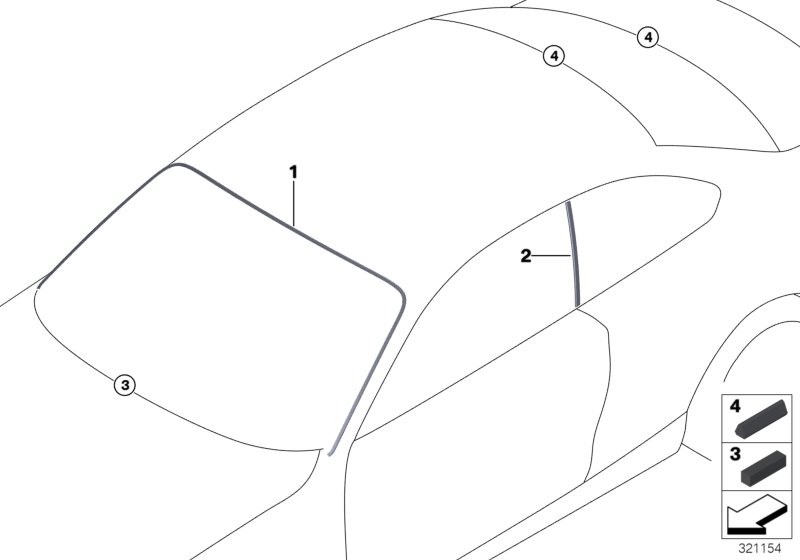 Остекление, дополнительные элементы для BMW MOSP M235i Racing N55 (схема запчастей)