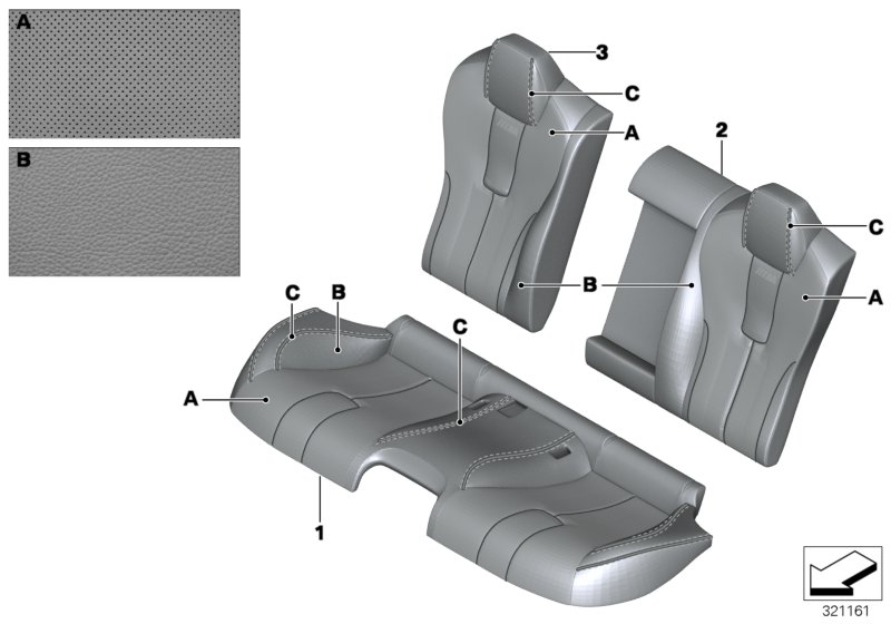 Инд.обивка заднего сиденья, климат-кожа для BMW F06N M6 S63N (схема запчастей)