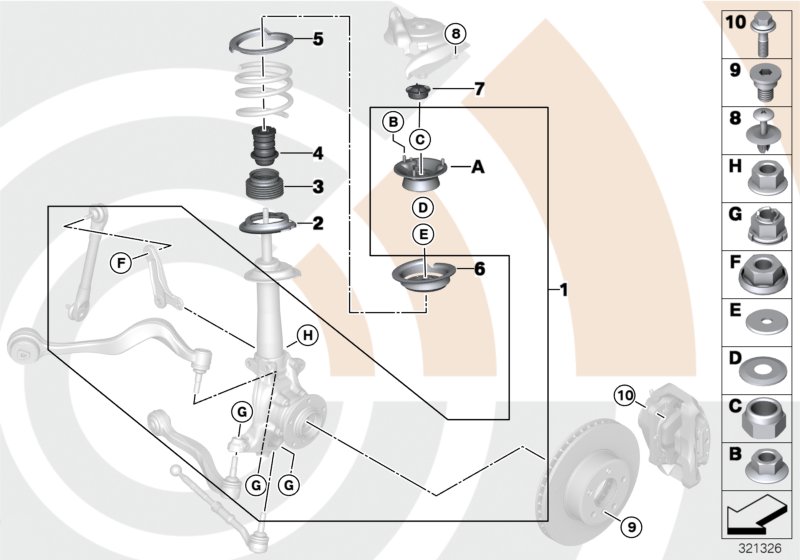 Ремкомплект опорного подшипника для BMW E61 550i N62N (схема запчастей)