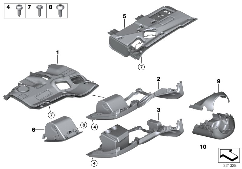 Доп.элементы панели приборов Нж. для BMW E89 Z4 35is N54T (схема запчастей)