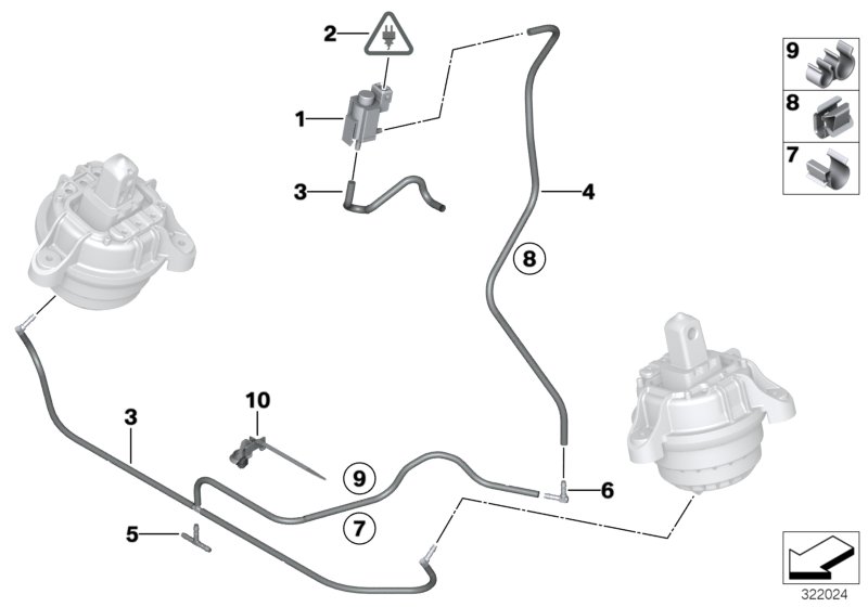 Вакуумное упр.подушкой крепления двиг. для BMW F30 335dX N57Z (схема запчастей)