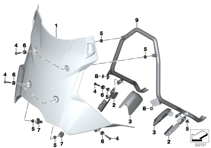Ветрозащитный щиток / крепление для BMW K75 F 800 GS Adve. 16 (0B55, 0B65) 0 (схема запчастей)