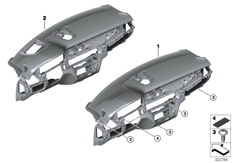 облицовка панели приборов для BMW F15 X5 40eX N20 (схема запчастей)