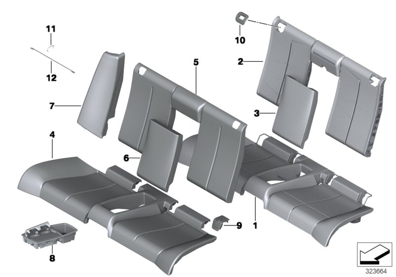 Набивка и обивка базового сиденья Зд для BMW F33 420i N20 (схема запчастей)