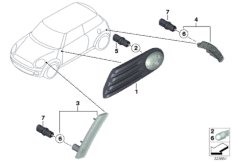 Указатель поворота/боковой габар.фонарь для MINI R57N Coop.S JCW N18 (схема запасных частей)