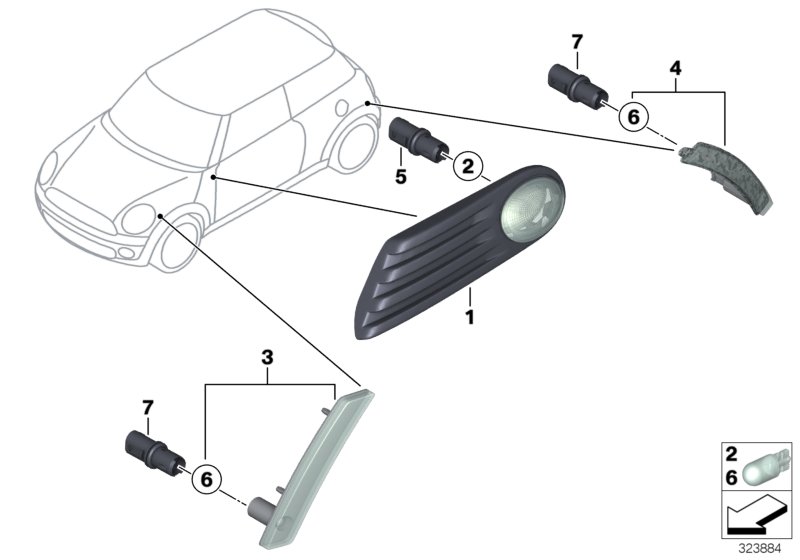 Указатель поворота/боковой габар.фонарь для BMW R57N Coop.S JCW N18 (схема запчастей)