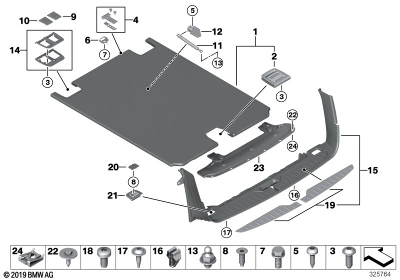 Облицовка пола багажного отделения для BMW F11 535d N57S (схема запчастей)