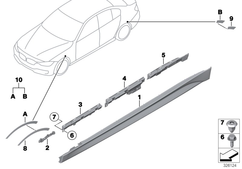 Накладка M порог / арка колеса для BMW F30 320i ed N13 (схема запчастей)