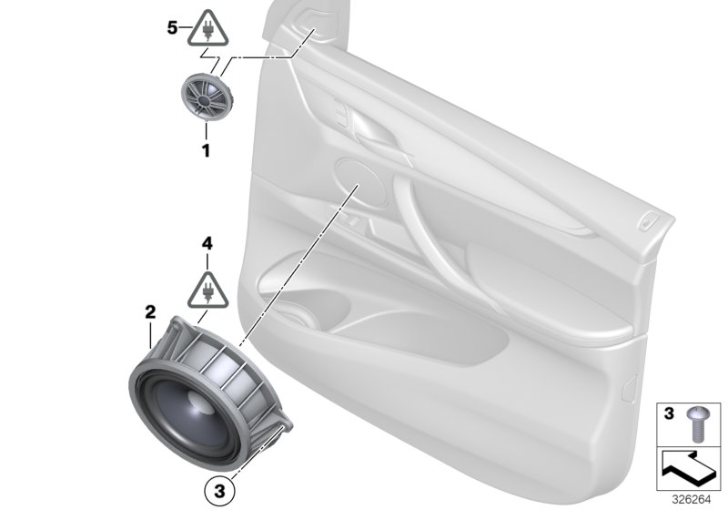 Детали системы HiFi на Пд двери для BMW F15 X5 30dX N57N (схема запчастей)