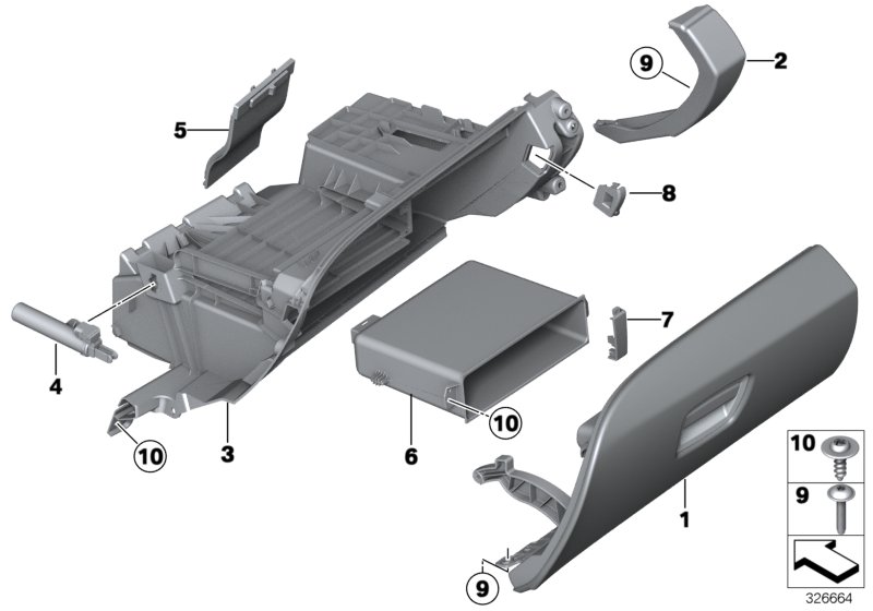 вещевой ящик для BMW F13N M6 S63N (схема запчастей)